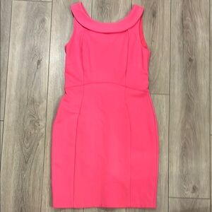 Lands' End Hot Pink Cowl Neck Ponte Stretch Sheath Pencil Skirt Dress 6P EUC